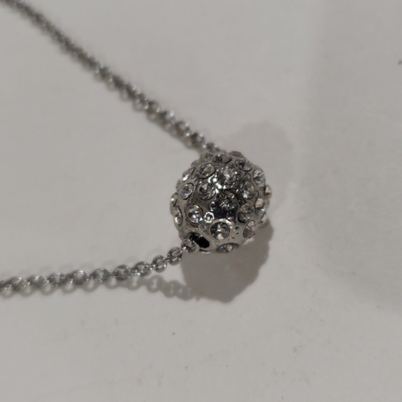 EXPRESS Silver Tone Pavé Crystal Rhinestone Ball Charm Necklace, Stylish Jewelry - Picture 5 of 9